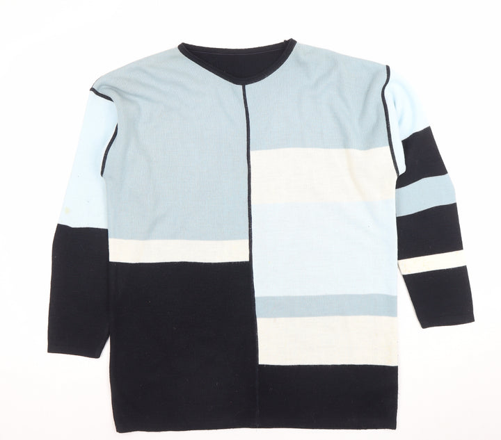Marks and Spencer Women’s Blue Geometric V-Neck Long Sleeve Acrylic Jumper Size 10