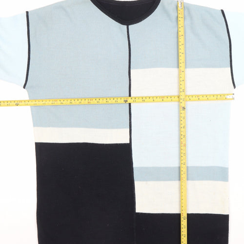 Marks and Spencer Women’s Blue Geometric V-Neck Long Sleeve Acrylic Jumper Size 10