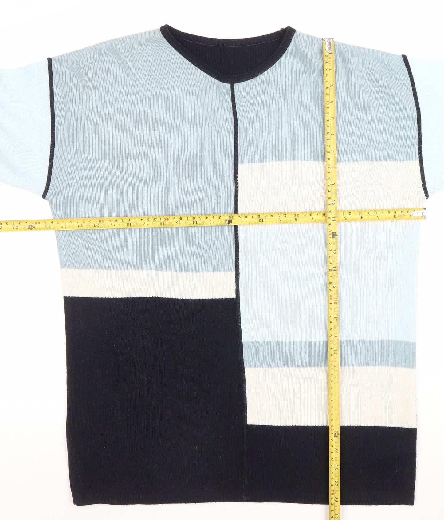 Marks and Spencer Women’s Blue Geometric V-Neck Long Sleeve Acrylic Jumper Size 10