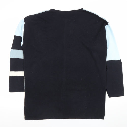 Marks and Spencer Women’s Blue Geometric V-Neck Long Sleeve Acrylic Jumper Size 10