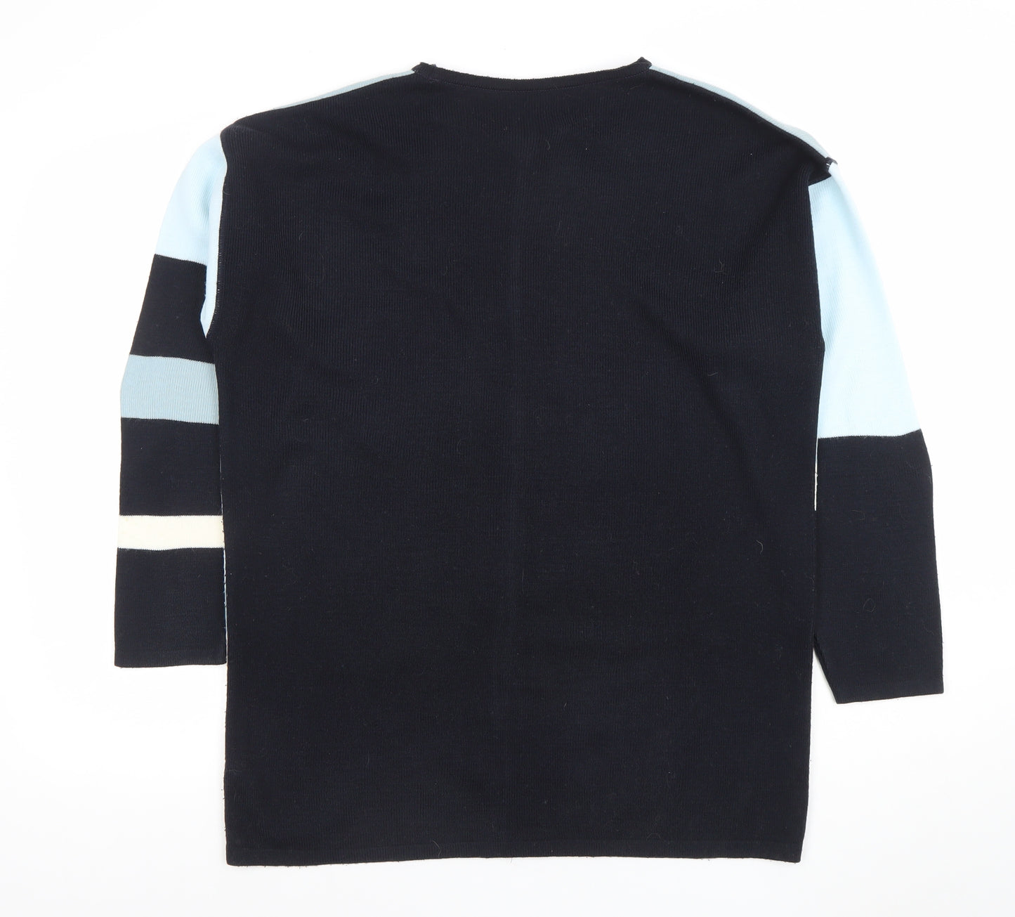 Marks and Spencer Women’s Blue Geometric V-Neck Long Sleeve Acrylic Jumper Size 10