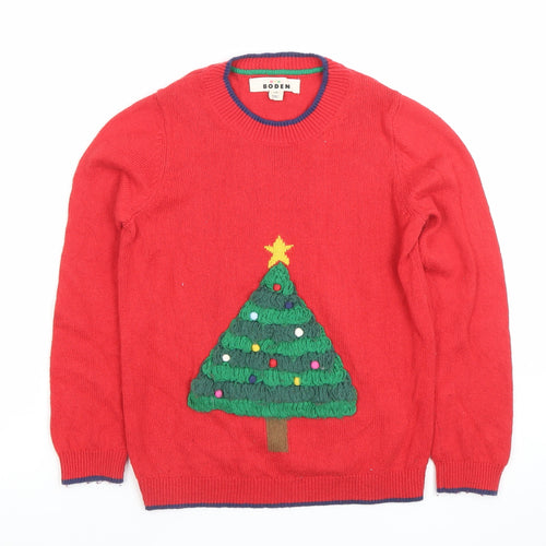 Mini Boden Girls Red Christmas Jumper Size 7-8Y Cotton Crew Neck