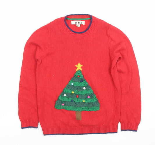 Mini Boden Girls Red Christmas Jumper Size 7-8Y Cotton Crew Neck