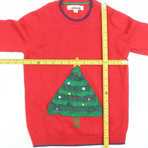 Mini Boden Girls Red Christmas Jumper Size 7-8Y Cotton Crew Neck