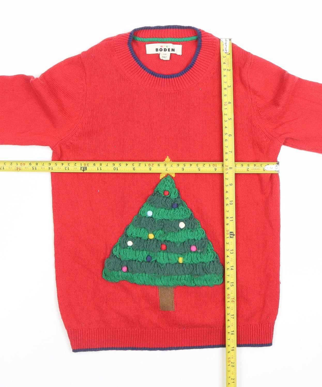 Mini Boden Girls Red Christmas Jumper Size 7-8Y Cotton Crew Neck
