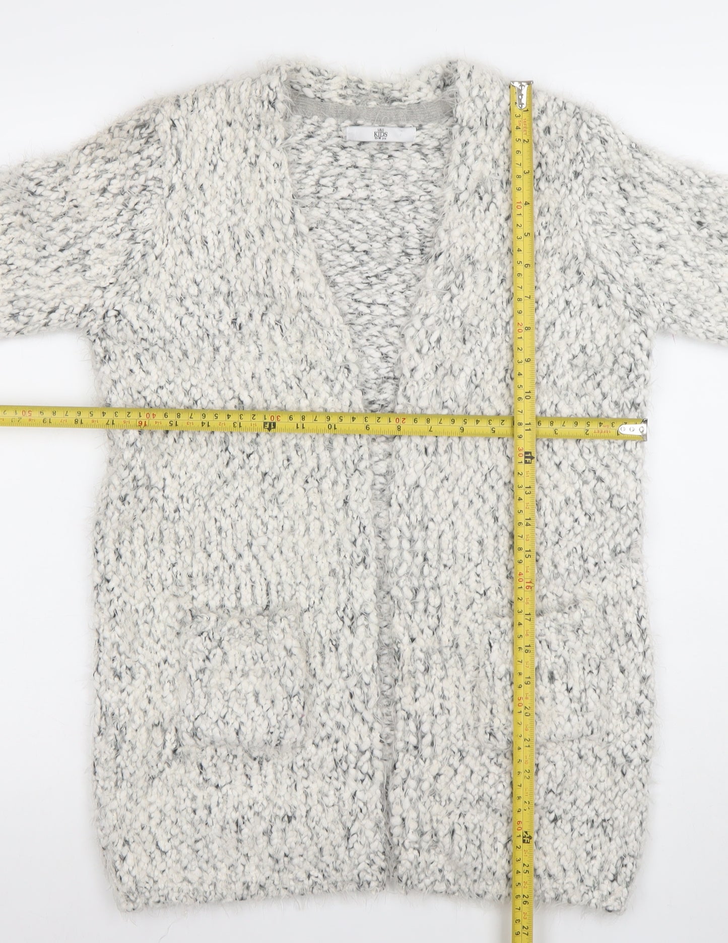 Marks and Spencer Girls Grey Long Sleeve Cardigan 13-14 Years Bouclé Knit