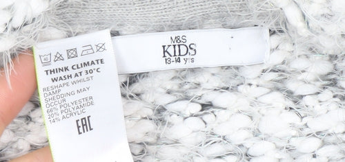 Marks and Spencer Girls Grey Long Sleeve Cardigan 13-14 Years Bouclé Knit