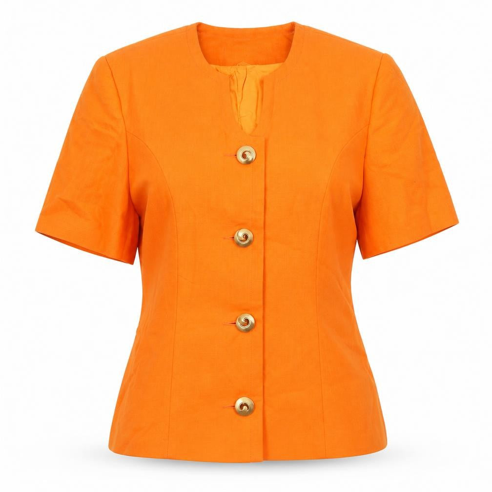 Front view of Berkertex Women's Orange Short Sleeve Suit Jacket, size 10