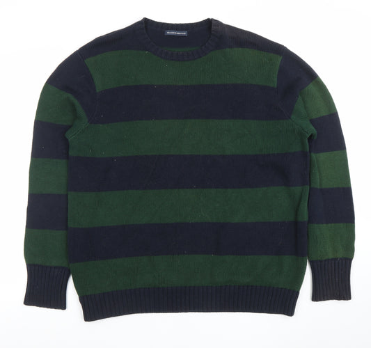 Brandy Melville Women's Green Navy Striped Cotton Jumper M