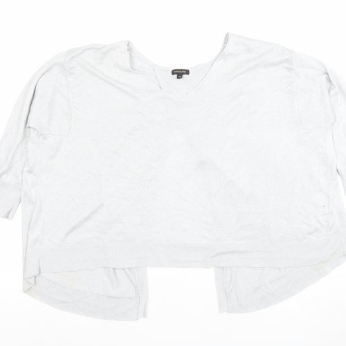 River Island Women’s Silver Knit V-Neck 3/4 Sleeve Blouse Size 14