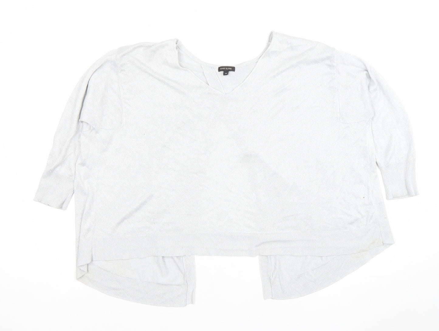 River Island Women’s Silver Knit V-Neck 3/4 Sleeve Blouse Size 14
