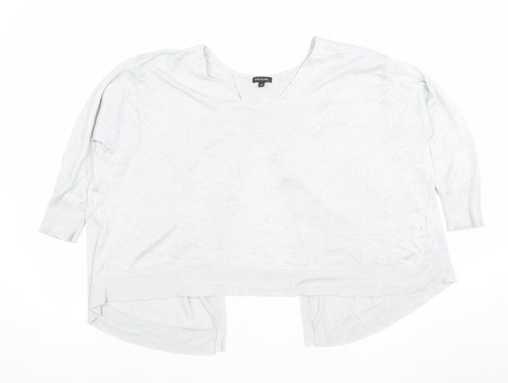 River Island Women’s Silver Knit V-Neck 3/4 Sleeve Blouse Size 14