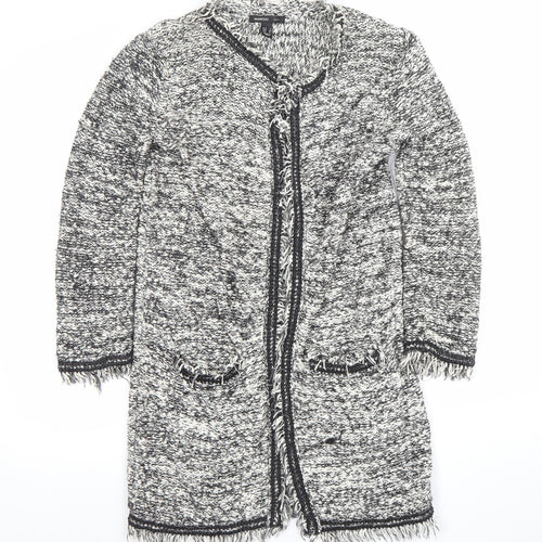 Mango Women's Grey Chunky-Knit Fringe Cardigan Size S