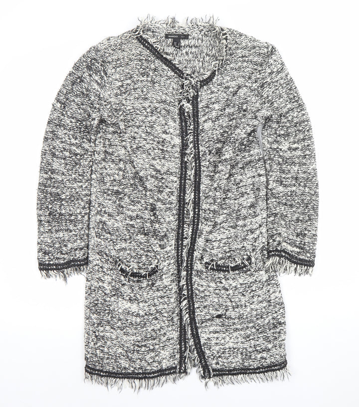 Mango Women's Grey Chunky-Knit Fringe Cardigan Size S