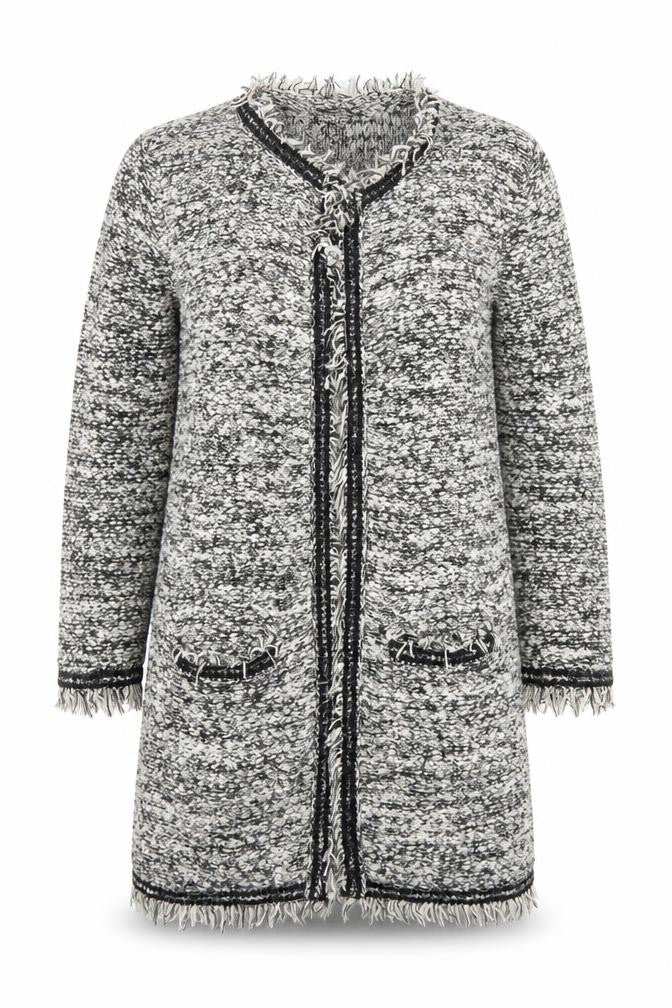 Mango Women's Grey Chunky-Knit Fringe Cardigan Size S
