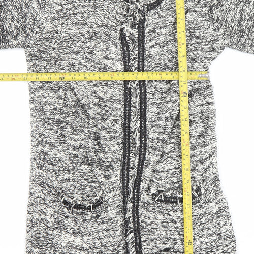 Mango Women's Grey Chunky-Knit Fringe Cardigan Size S