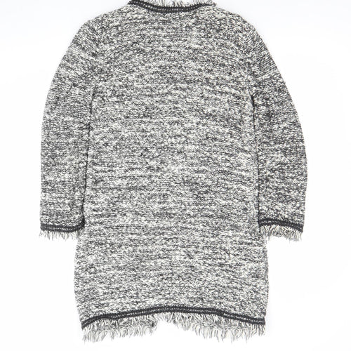 Mango Women's Grey Chunky-Knit Fringe Cardigan Size S