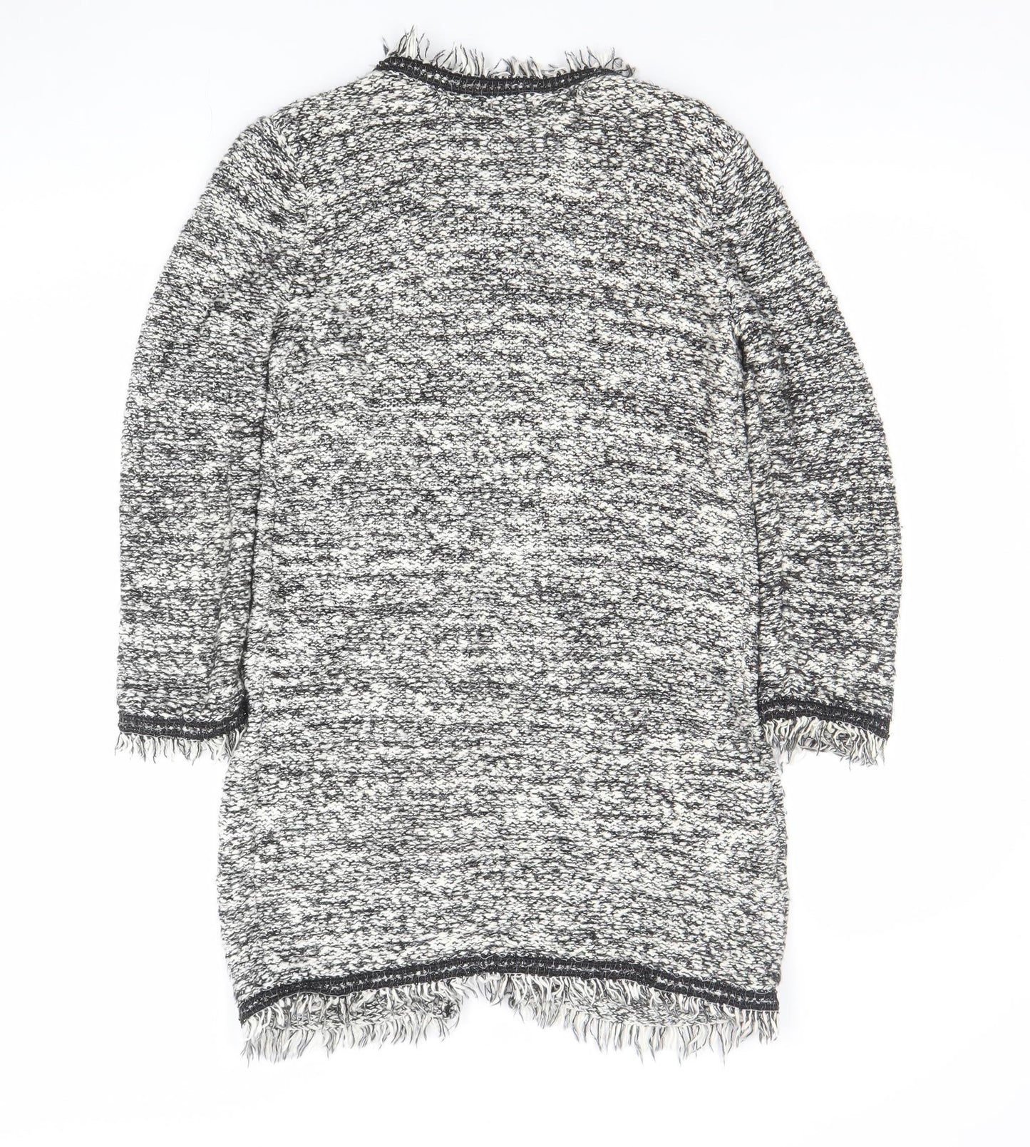 Mango Women's Grey Chunky-Knit Fringe Cardigan Size S