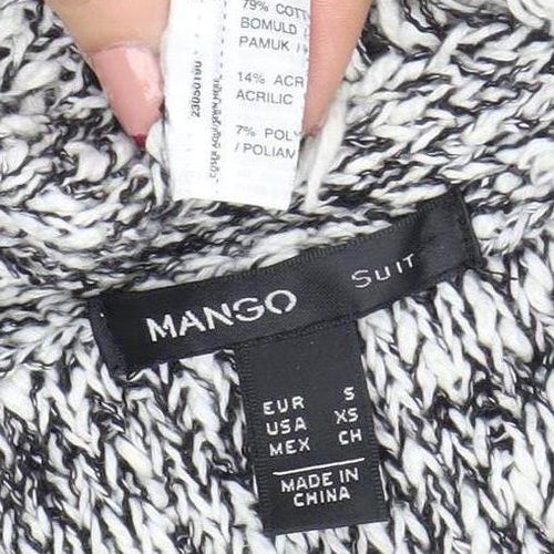 Mango Women's Grey Chunky-Knit Fringe Cardigan Size S