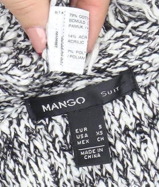 Mango Women's Grey Chunky-Knit Fringe Cardigan Size S