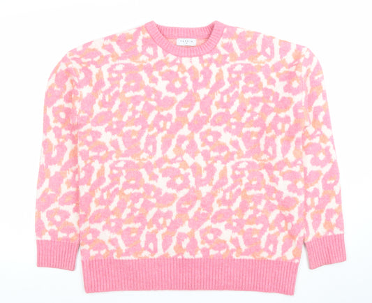 Papaya Women’s Pink Animal Print Crew Neck Jumper Size M