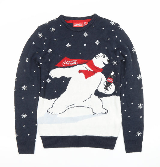 Coca-Cola Men’s Blue XS Christmas Polar Bear Knit Jumper