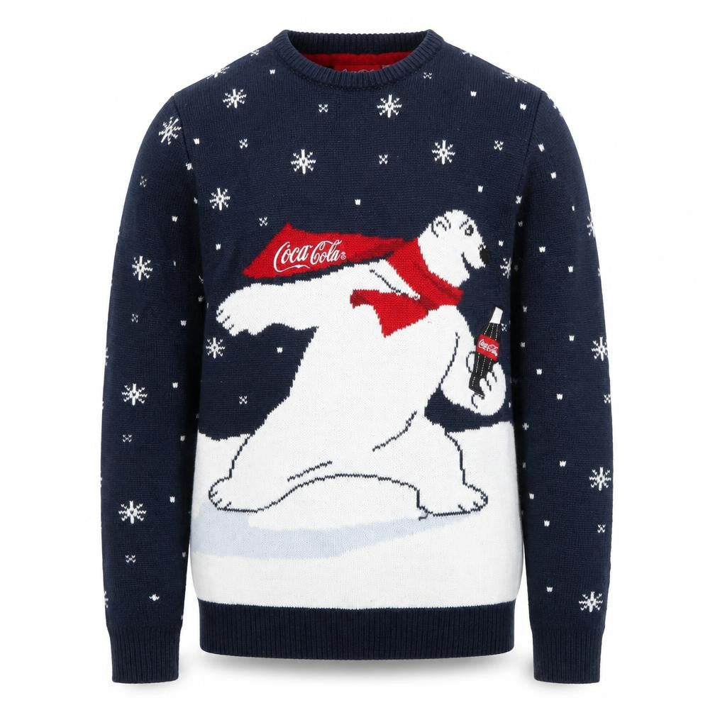 Coca-Cola Men’s Blue XS Christmas Polar Bear Knit Jumper