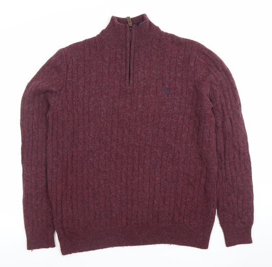 Crew Clothing Company Men's Red Lambswool 1/2 Zip Jumper M