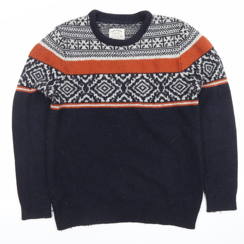 Fat Face Men's Blue Fair Isle Wool Blend Crew Neck Jumper Size M