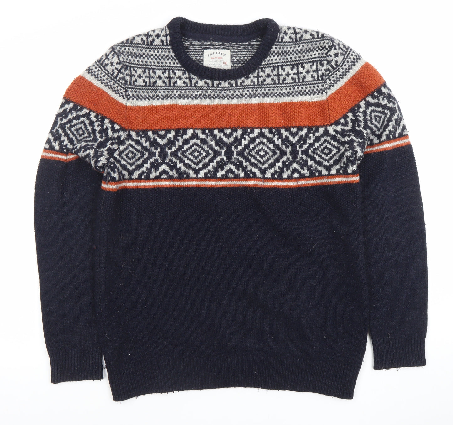 Fat Face Men's Blue Fair Isle Wool Blend Crew Neck Jumper Size M