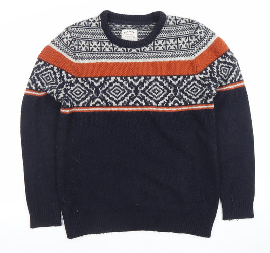 Fat Face Men's Blue Fair Isle Wool Blend Crew Neck Jumper Size M