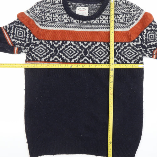 Fat Face Men's Blue Fair Isle Wool Blend Crew Neck Jumper Size M