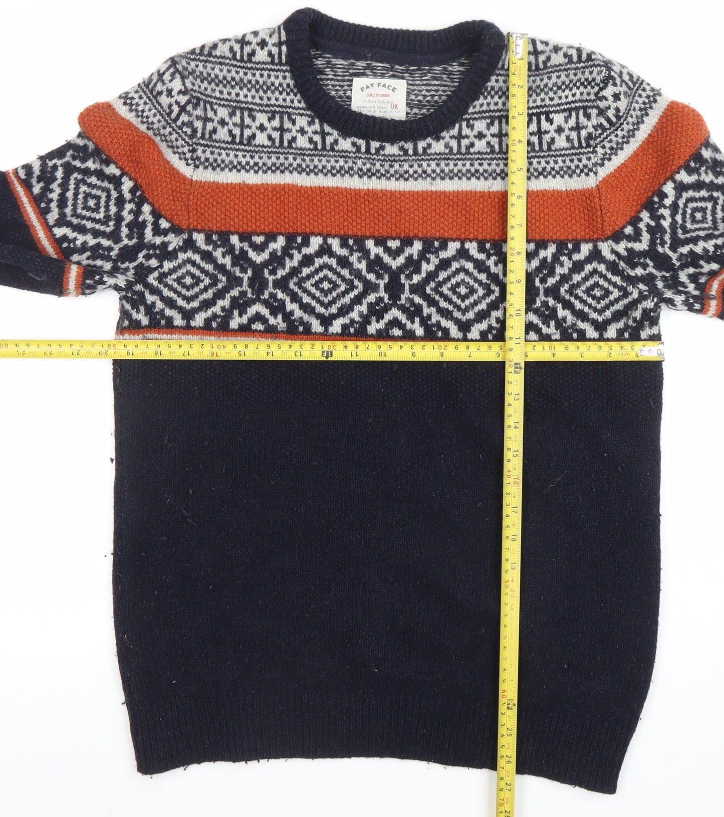 Fat Face Men's Blue Fair Isle Wool Blend Crew Neck Jumper Size M