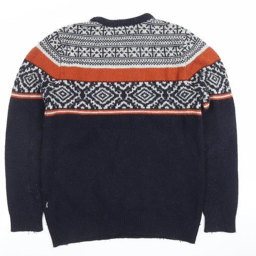 Fat Face Men's Blue Fair Isle Wool Blend Crew Neck Jumper Size M