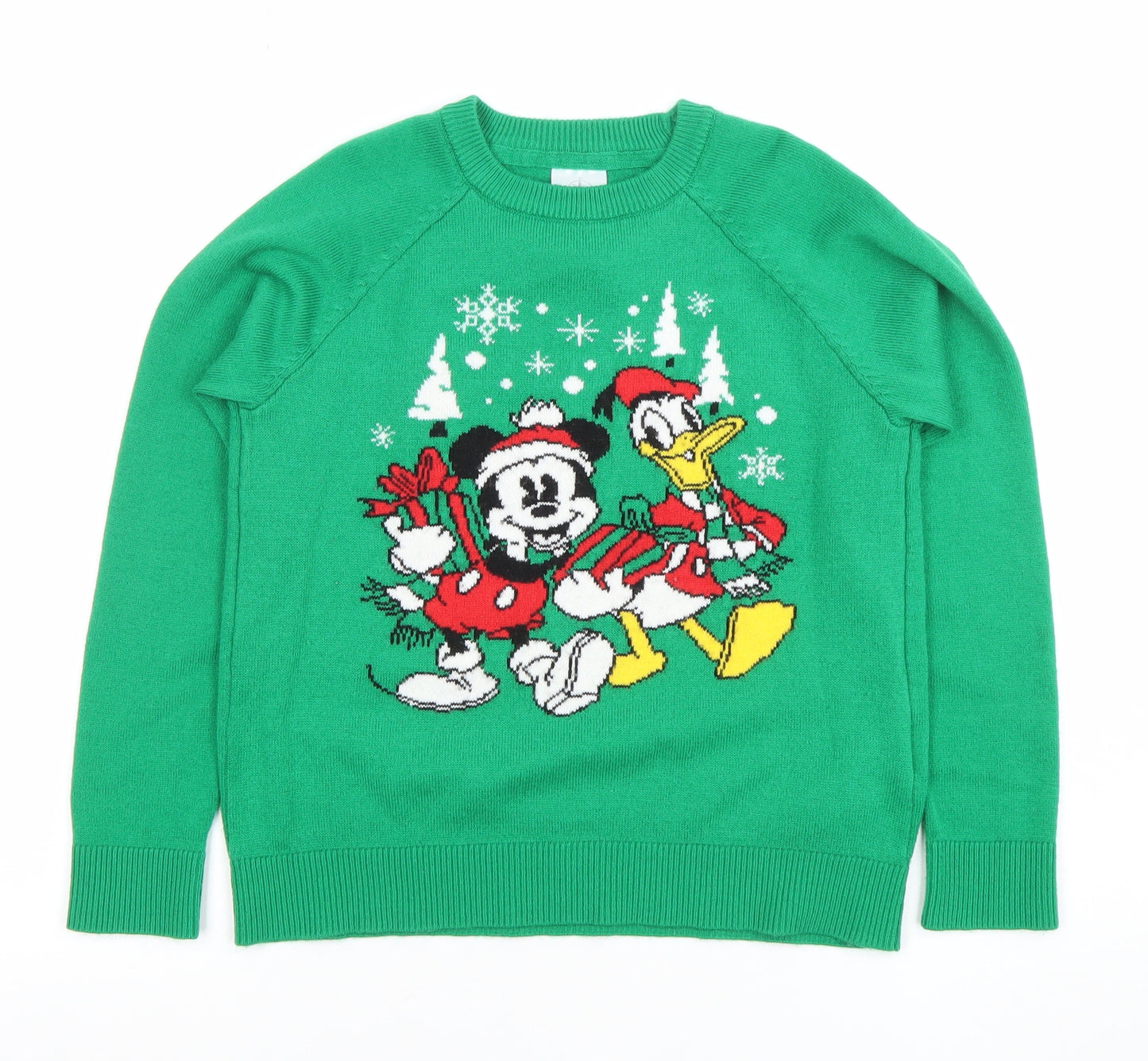 Disney Boys Green Christmas Jumper Mickey & Donald UK 5-6 Years Crew Neck