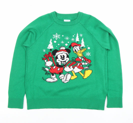 Disney Boys Green Christmas Jumper Mickey & Donald UK 5-6 Years Crew Neck