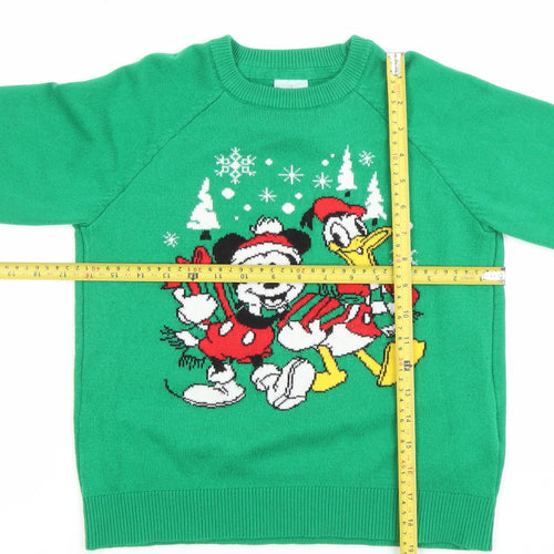 Disney Boys Green Christmas Jumper Mickey & Donald UK 5-6 Years Crew Neck