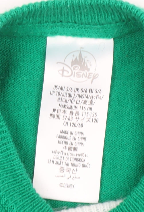 Disney Boys Green Christmas Jumper Mickey & Donald UK 5-6 Years Crew Neck