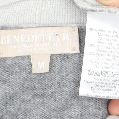Benetton Womens Grey Merino Wool Blend Open Front Cardigan M