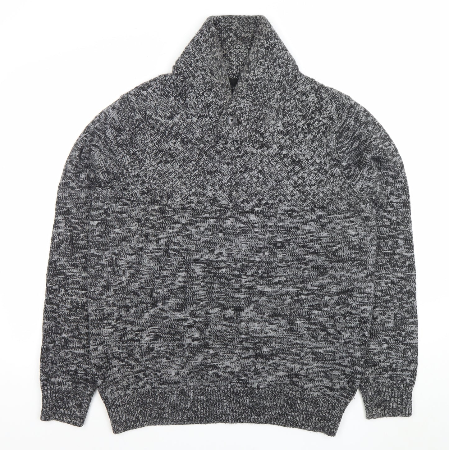 New Look Men Grey Chunky Knit Shawl Neck Wool Blend Jumper XL