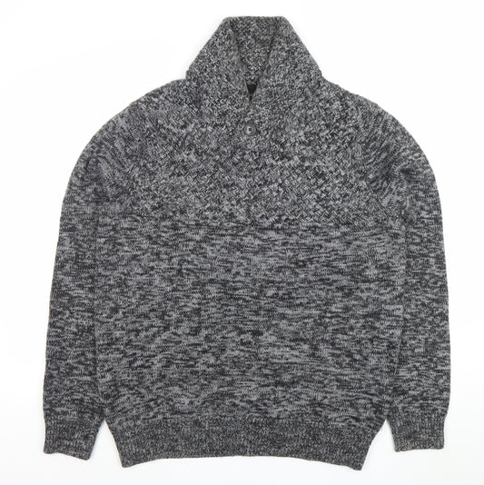 New Look Men Grey Chunky Knit Shawl Neck Wool Blend Jumper XL