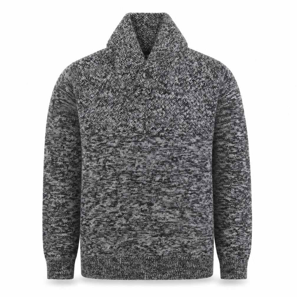 Front view of New Look Men Grey Chunky Knit Shawl Neck Wool Blend Jumper XL