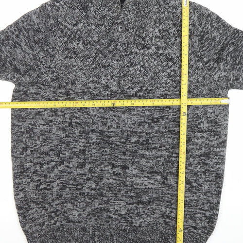 New Look Men Grey Chunky Knit Shawl Neck Wool Blend Jumper XL
