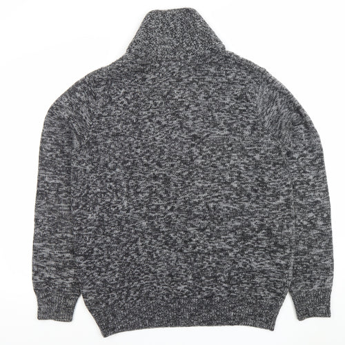 New Look Men Grey Chunky Knit Shawl Neck Wool Blend Jumper XL