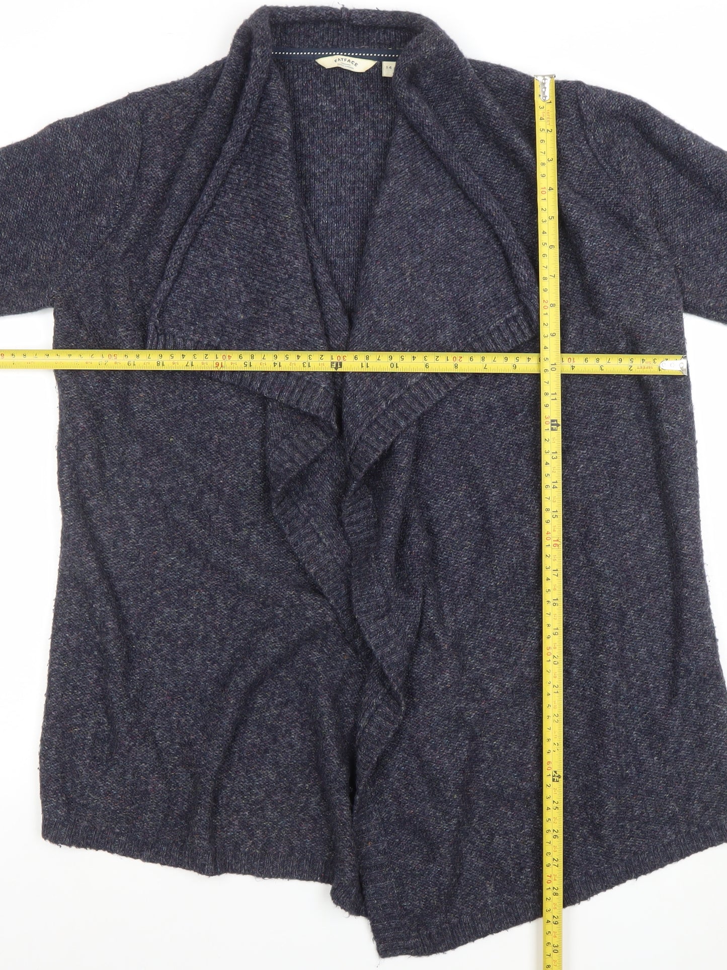 FatFace Women’s Blue Wool Blend Open Front Cardigan Size 14