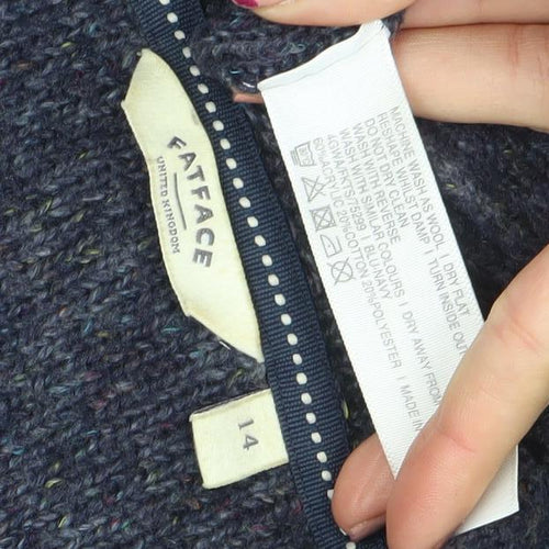 FatFace Women’s Blue Wool Blend Open Front Cardigan Size 14
