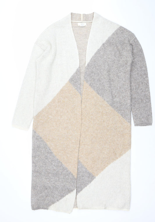 Klassy Women’s Beige Geometric Knit Open Cardigan Size M