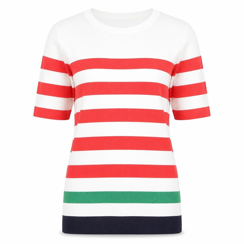 Front view of Next Women Multicoloured Striped Cotton Stretch T-Shirt, size 10