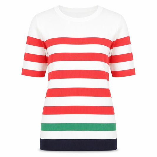 Front view of Next Women Multicoloured Striped Cotton Stretch T-Shirt, size 10