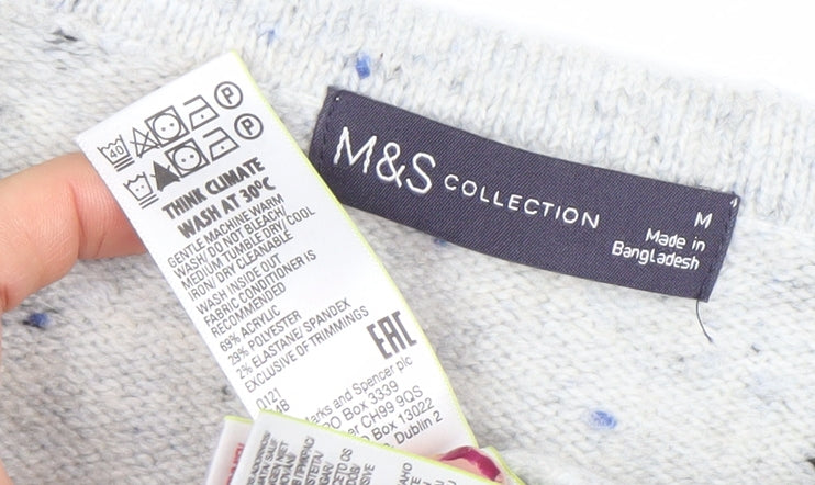 Marks and Spencer Women Grey V-Neck Knit Pullover Jumper M